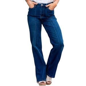 Judy Blue Wide Leg Trouser Jeans High Rise Dark Blue Denim Size 28